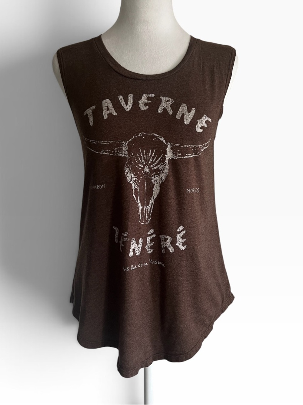 Reserve 84 Brown Longhorn Morocco Graphic Muscle Tank Top XS Western Boho - Picture 4 of 13